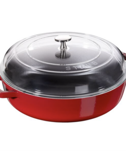Nồi chảo gang STAUB 24cm có vung kính màu đỏ