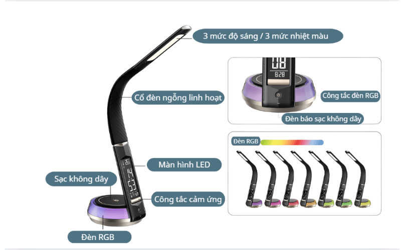 Đèn học cảm ứng tích hợp sạc không dây WILIT B22D màu đen