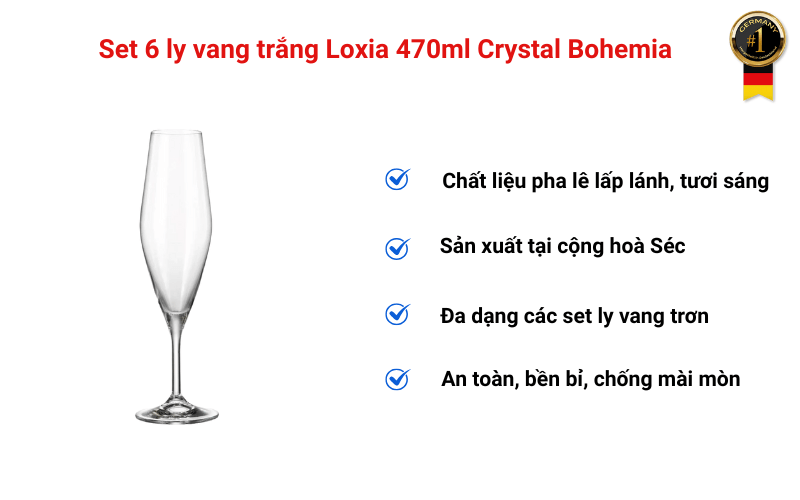 Set 6 ly champagne Gavia 210ml Crystal Bohemia