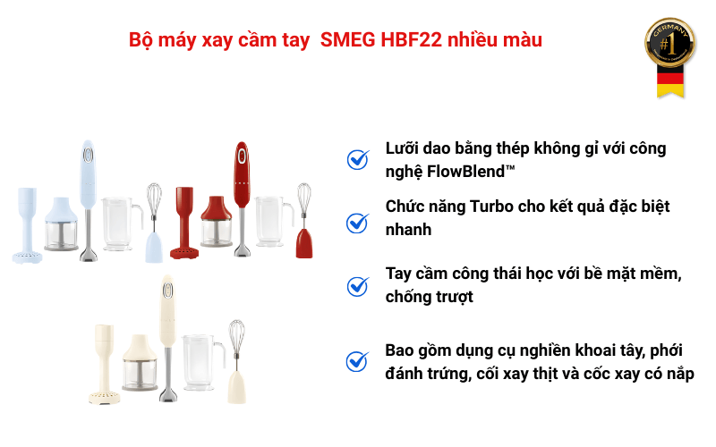 Bộ máy xay cầm tay SMEG HBF22 nhiều màu