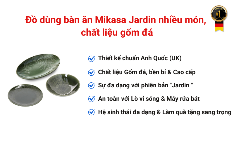 Đồ dùng bàn ăn Mikasa Jardin nhiều món, chất liệu gốm đá