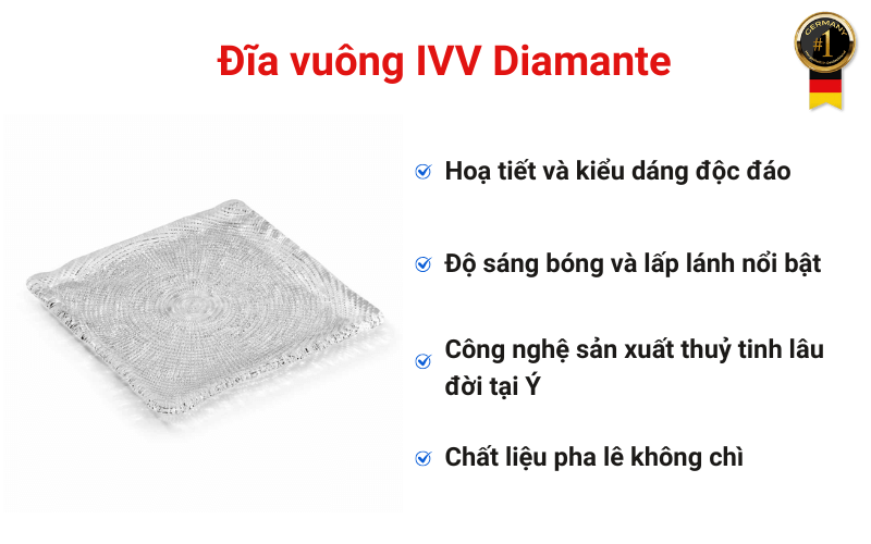 Đĩa vuông IVV Diamante, nhiều kích cỡ