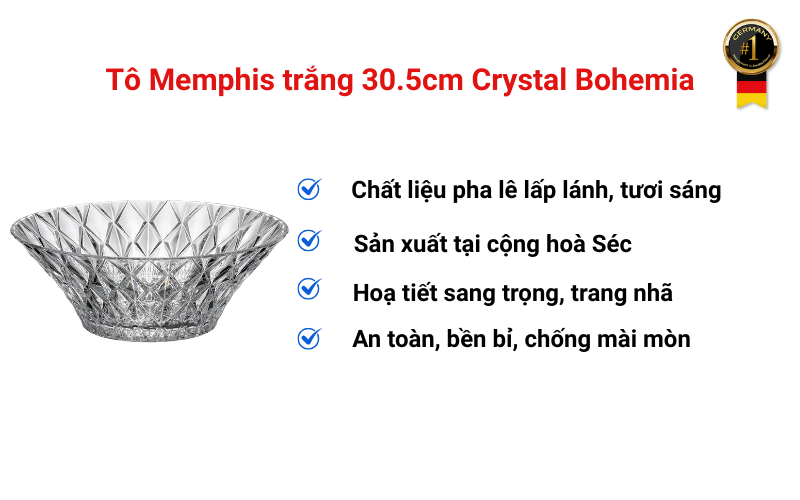 Tô Memphis trắng 30.5cm Crystal Bohemia