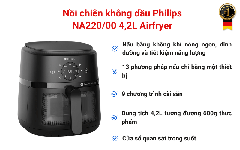 Nồi chiên không dầu Philips NA220/00 4,2L Airfryer
