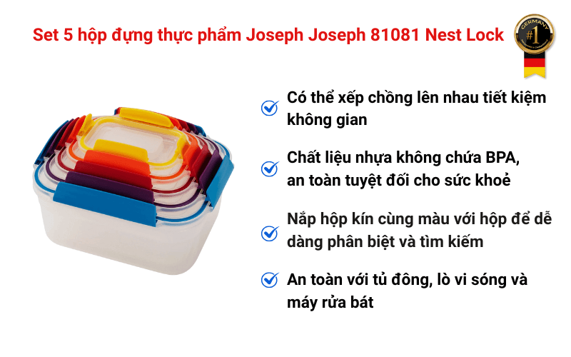 Set 5 hộp đựng thực phẩm Joseph Joseph 81081 Nest Lock