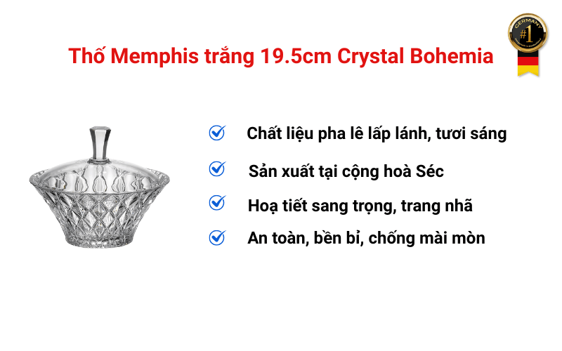Thố Memphis trắng 19.5cm Crystal Bohemia