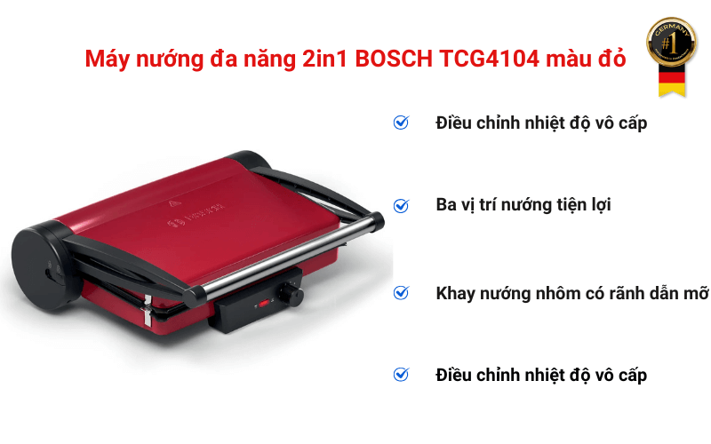 Máy nướng đa năng 2in1 BOSCH TCG4104 màu đỏ
