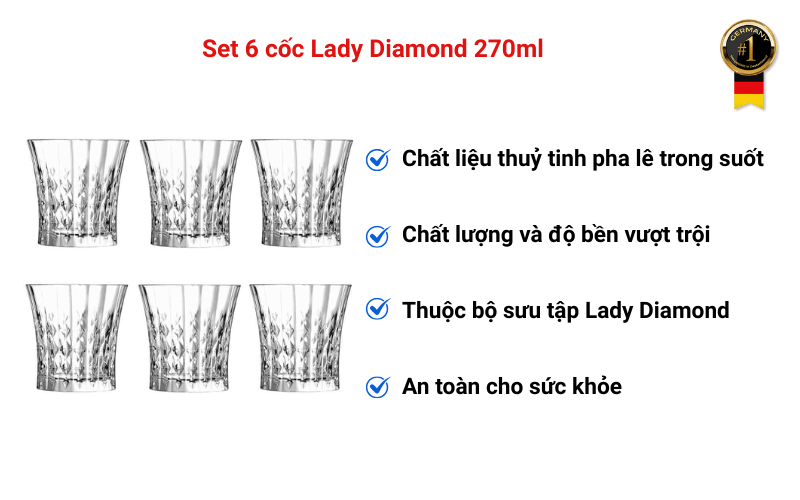 Set 6 cốc Lady Diamond 270ml Cristal d'Arques