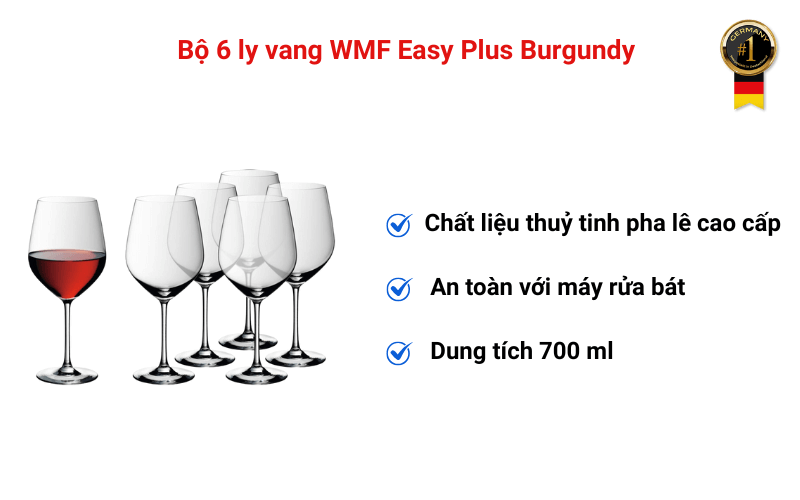 Bộ 6 ly vang WMF Easy Plus Burgundy
