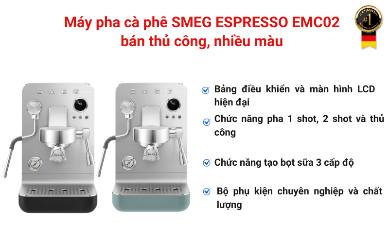 Máy pha cà phê SMEG ESPRESSO EMC02 bán thủ công, nhiều màu