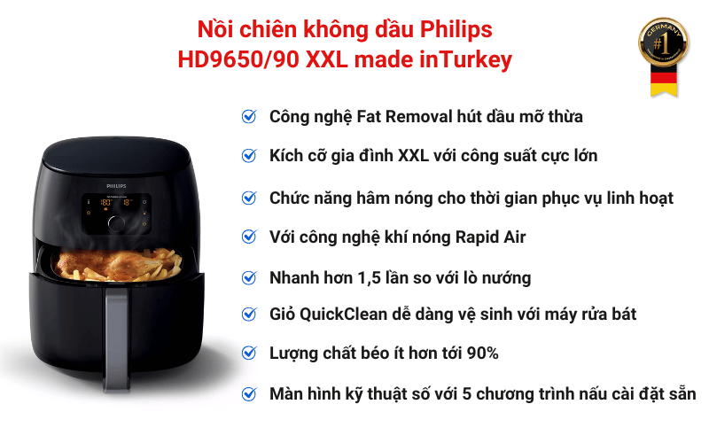 Nồi chiên không dầu Philips HD9650/90 XXL made inTurkey