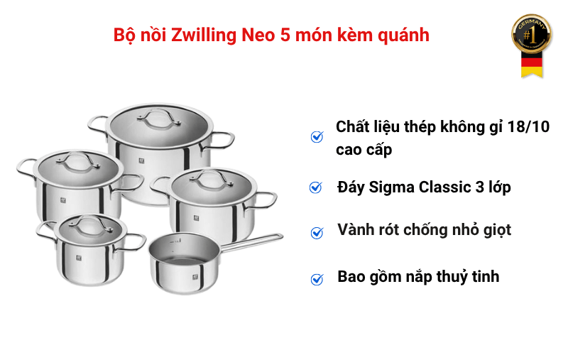 Bộ nồi Zwilling Neo 5 món kèm quánh