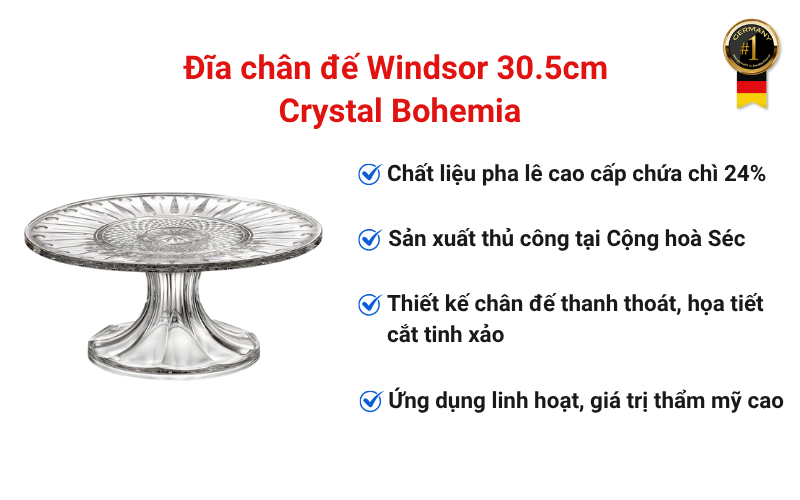 Đĩa chân đế Windsor 30.5cm Crystal Bohemia