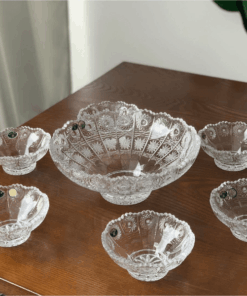 Set 7 bát pha lê mài Bohemia gồm 1 mâm bồng lớn 25cm và 6 bát nhí 13cm