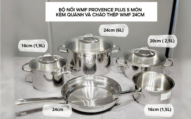 Bộ nồi WMF Provence Plus 5 món kèm quánh và chảo thép WMF 24cm
