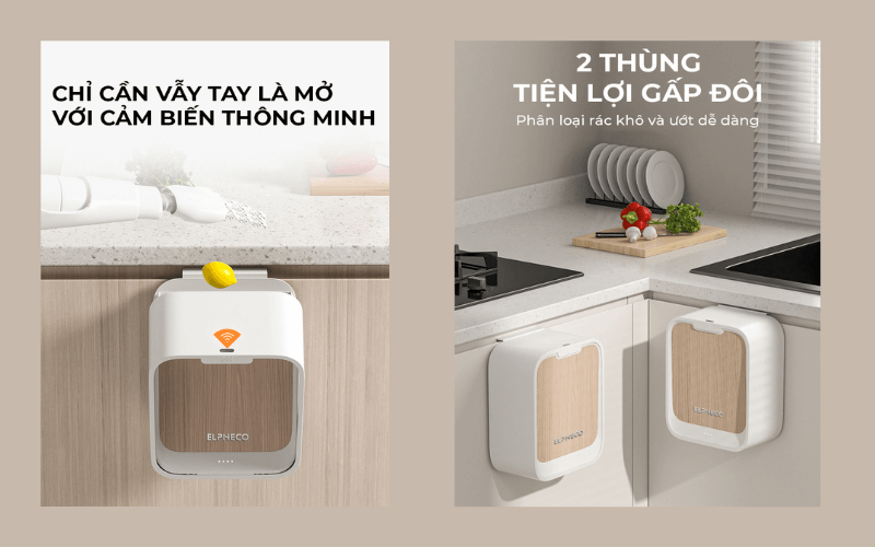 Thùng rác cảm biến ELPHECO treo tủ bếp 7L nhiều màu