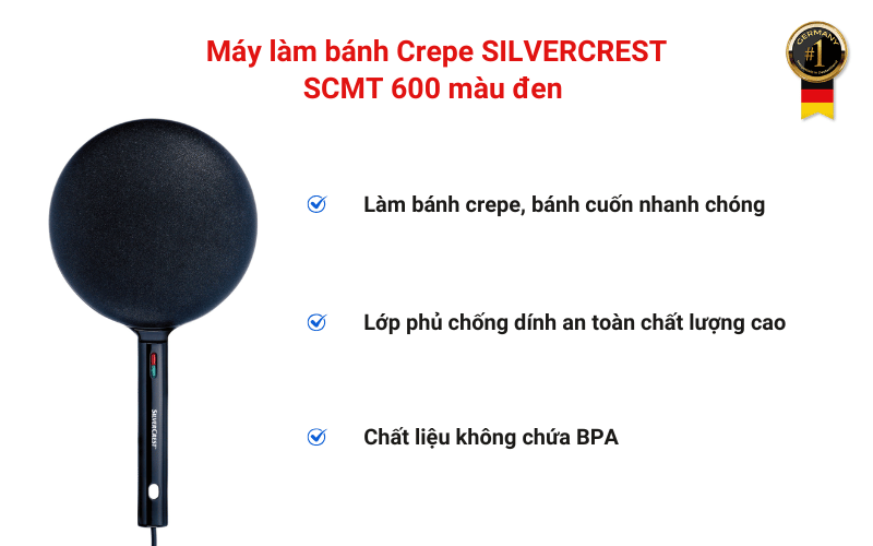Máy làm bánh Crepe SILVERCREST SCMT 600 màu đen
