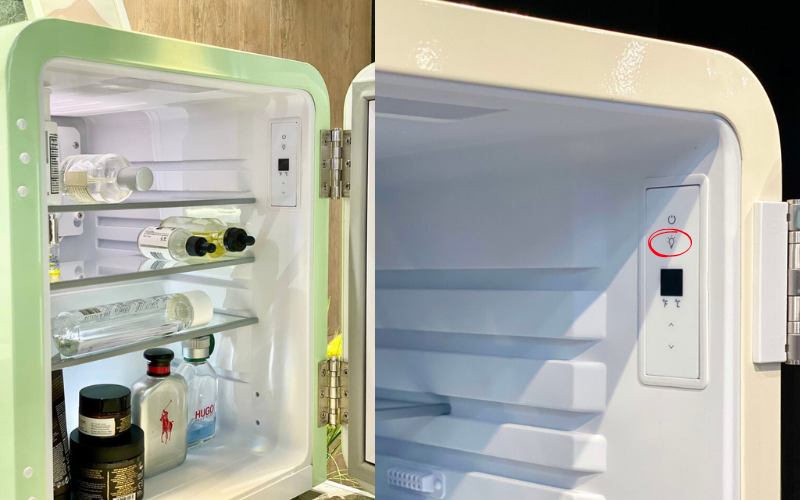 Tủ lạnh mini HCK 48L đựng mỹ phẩm và đồ uống có mặt kính