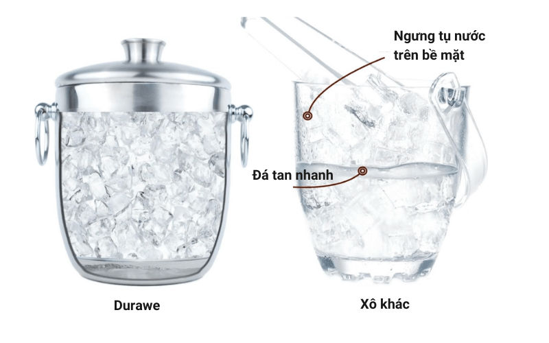 Xô đá ủ lạnh rượu Durawe 3L màu bạc