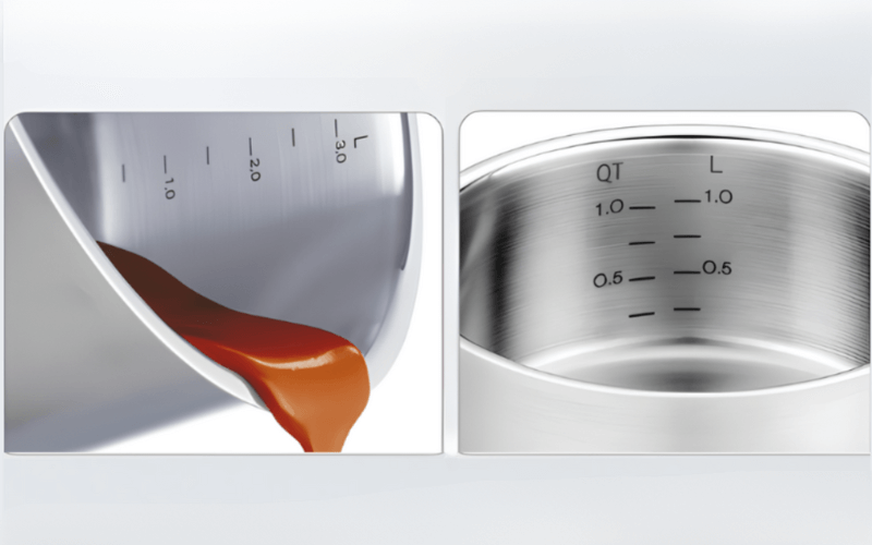 Thang đo dung tích bộ nồi Fissler Pure Collection 5 món vung kính kèm chảo