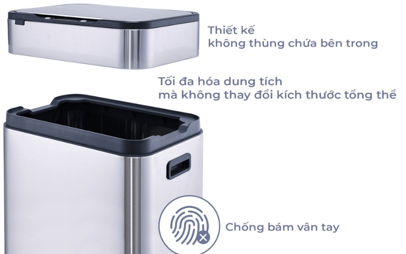 Thùng rác cảm ứng ELPHECO nắp inox 30L/40L có thùng rác rời bên trong & khử mùi ozone, nhiều màu