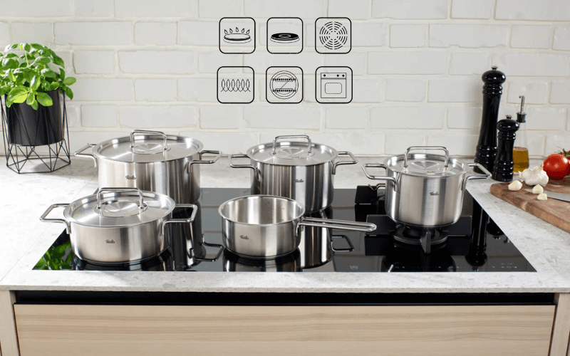 Bộ nồi Fissler Pure Collection 5 món kèm quánh công nghệ đáy độc quyền