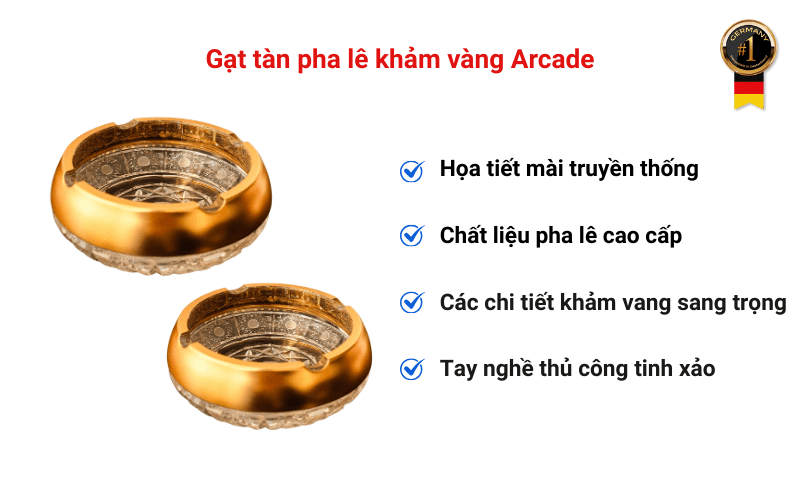 Gạt tàn pha lê khảm vàng Arcade chính hãng