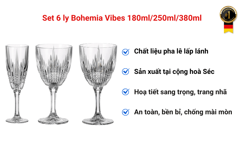 Set 6 ly Bohemia Vibes 180ml/250ml/380ml chính hãng