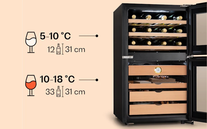 Tủ tích hợp cigar, rượu vang Klarstein 108L