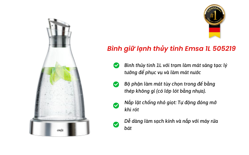 Bình giữ lạnh thủy tinh Emsa 1L 505219