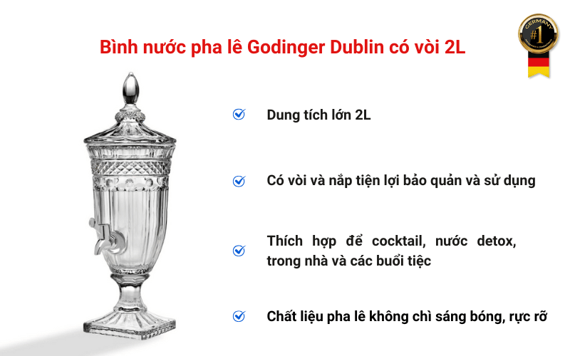 Bình nước pha lê Godinger Dublin có vòi 2L