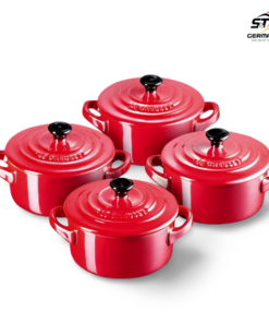 Bộ 4 nồi mini Le Creuset Cocottes Metallics màu đỏ cherry 10cm