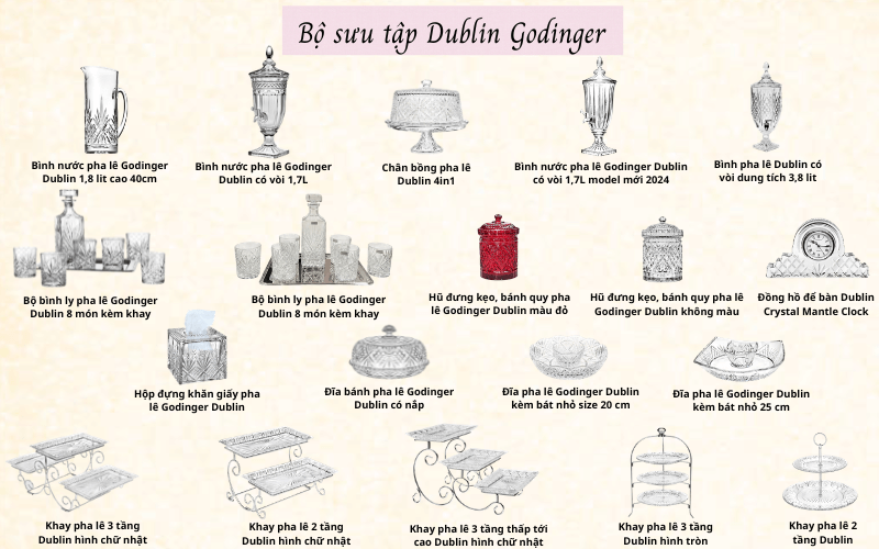 Khay pha lê 3 tầng thấp tới cao Dublin hình chữ nhật
