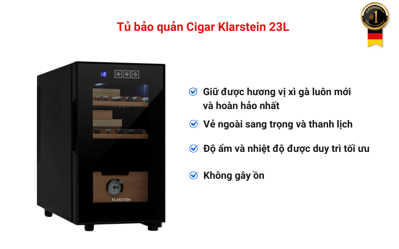 Tủ bảo quản Cigar Klarstein 23L
