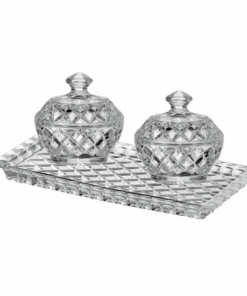 Set hũ đựng đường, bánh kẹo pha lê 3 món BOHEMIA Crystal (1 đĩa + 2 thố)