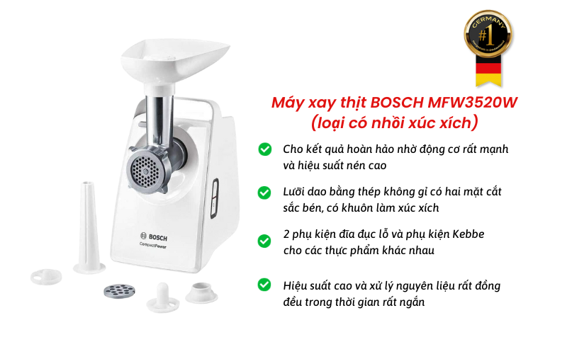 Máy xay thịt BOSCH MFW3520W (loại có nhồi xúc xích)