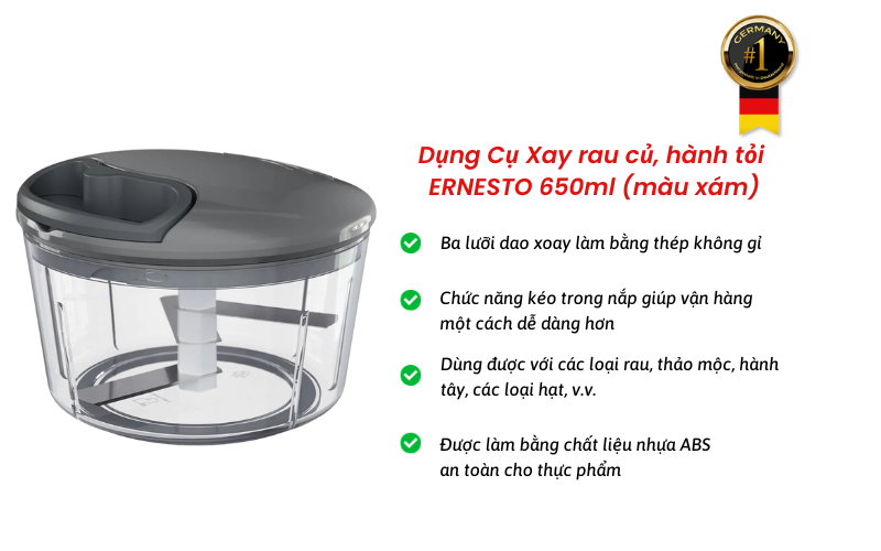 Dụng Cụ Xay rau củ, hành tỏi ERNESTO 650ml (màu xám)
