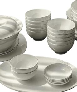 Set bát sứ Imperial 50 món trắng viền bạc gồm set thìa