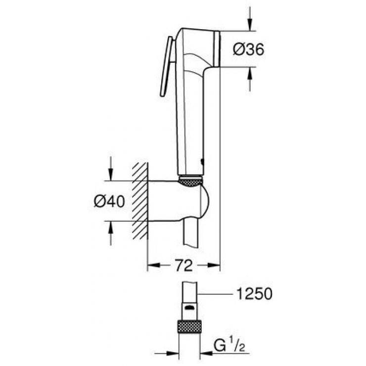 Bản vẽ kỹ thuật Vòi xịt grohe 27513001&nbsp;