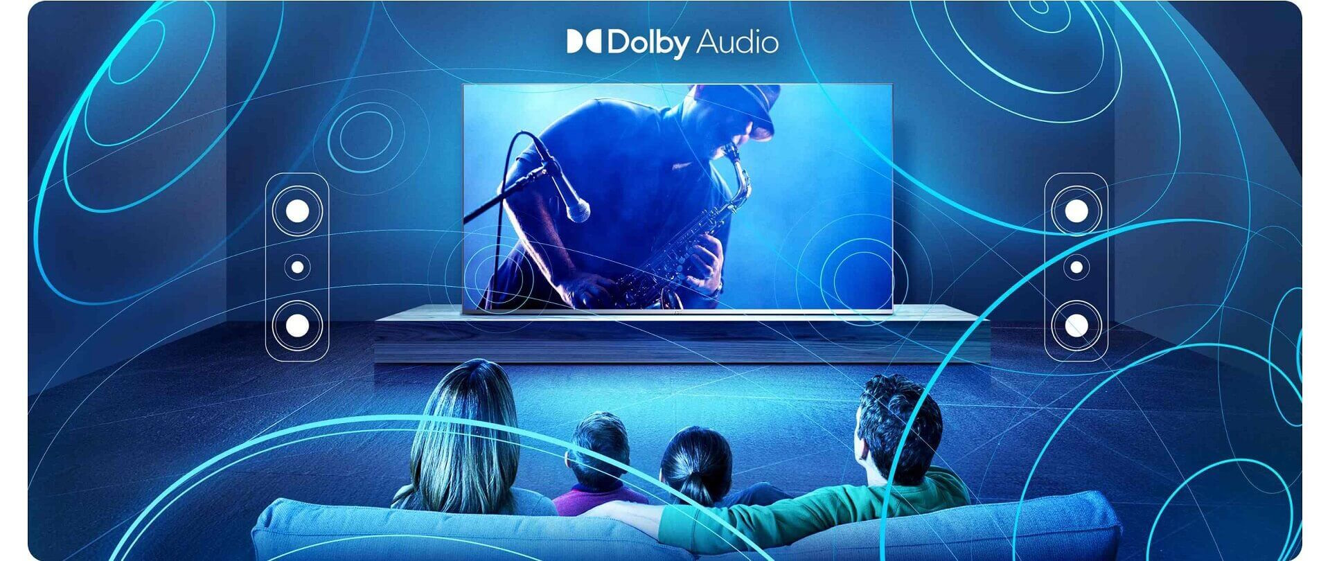 Âm thanh mạnh mẽ với Dolby Audio Tivi Aqua AQT55K85FUX