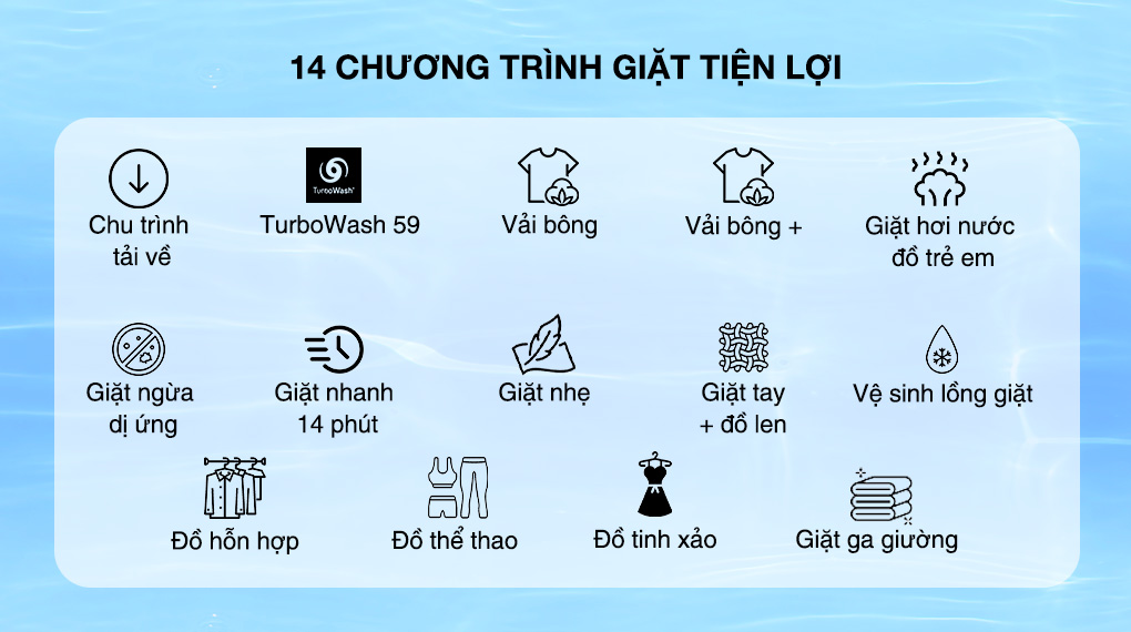 Máy giặt LG AI DD Inverter 10 kg FV1410S4M1 - Chương trình giặt Máy giặt LG AI DD Inverter 10 kg FV1410S4M1 - Chương trình giặt