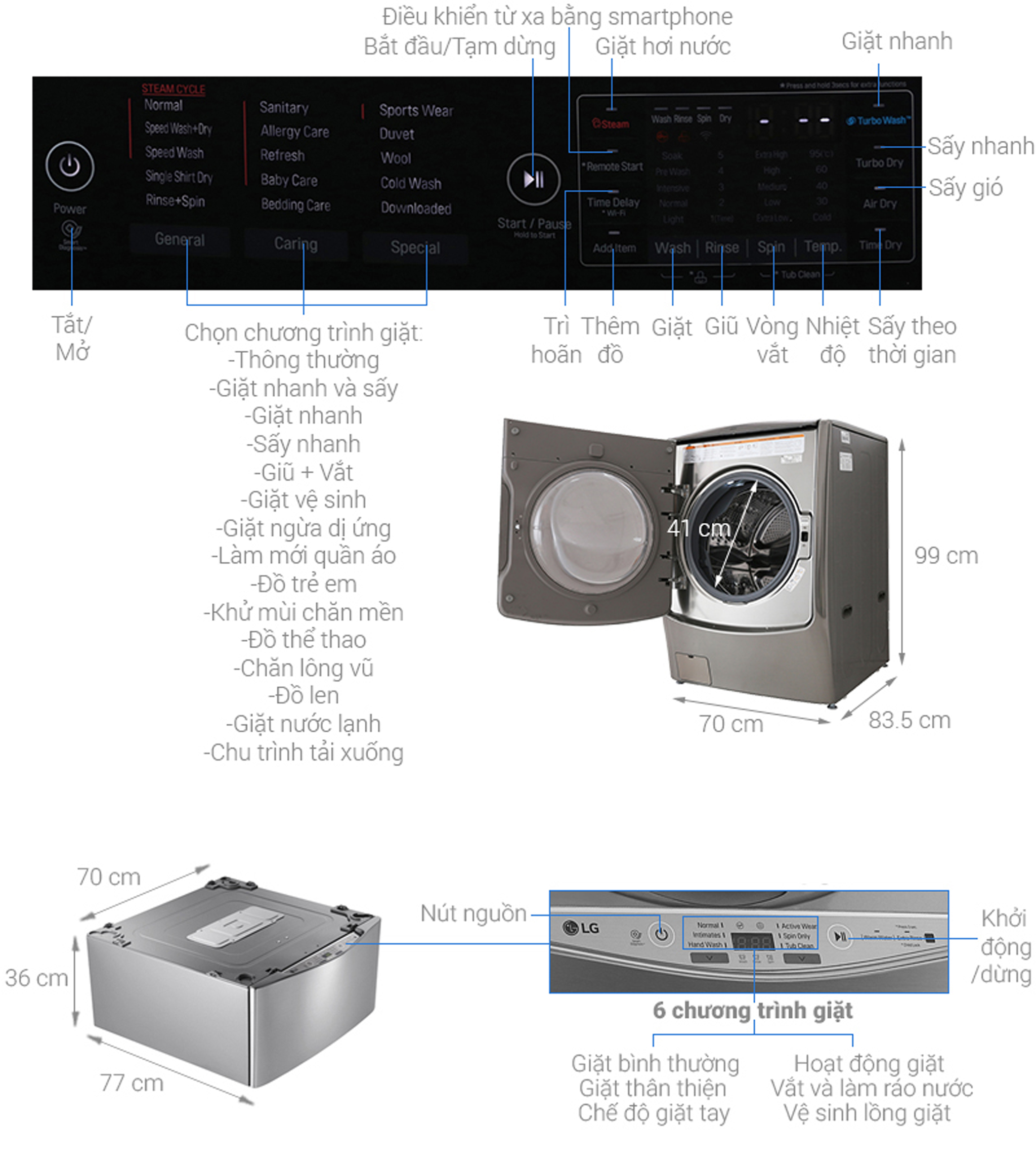 Thông số kỹ thuật Máy giặt LG TWINWash Inverter F2721HTTV & T2735NWLV