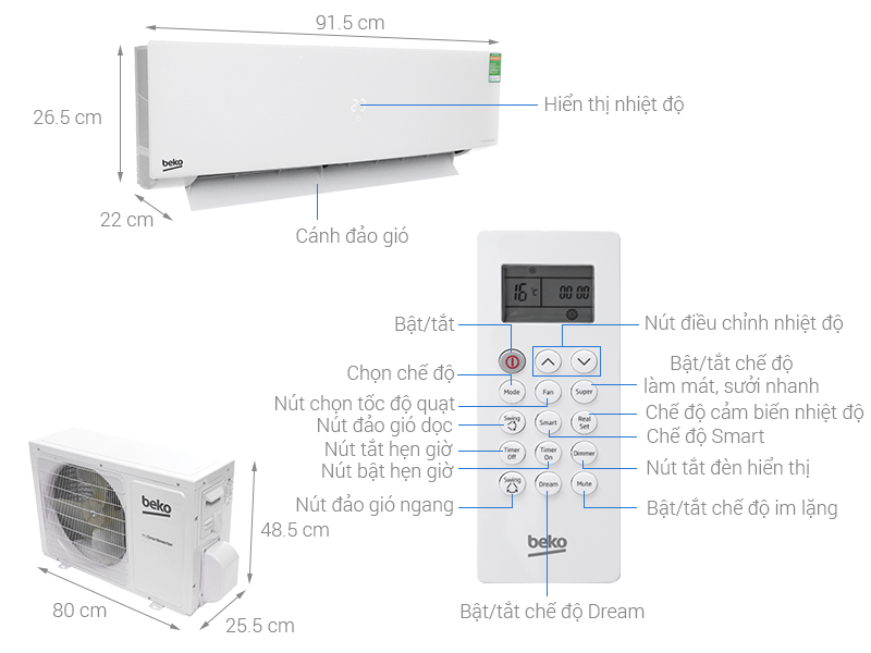 may-lanh-beko-rsvc10av Máy lạnh Beko Inverter 1 HP RSVC10AV