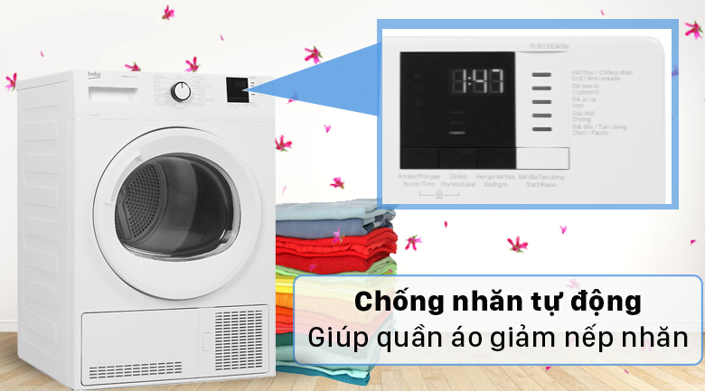 Máy sấy ngưng tụ Beko 8 Kg DU8133GA0W - Hạn chế nếp nhăn trên quần áo Máy sấy ngưng tụ Beko 8 Kg DU8133GA0W - Hạn chế nếp nhăn trên quần áo