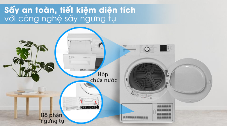 Sấy an toàn, nhanh chóng với công nghệ sấy ngưng tụ - Máy sấy Beko 8kg DU8133GA0W Sấy an toàn, nhanh chóng với công nghệ sấy ngưng tụ - Máy sấy Beko 8kg DU8133GA0W