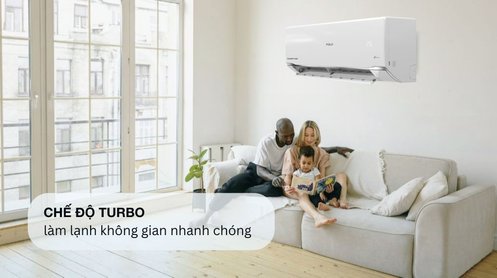 Công suất 2.5 HP (~22.000 BTU), làm mát nhanh chóng Máy lạnh Aqua Inverter AQA-RV24TA