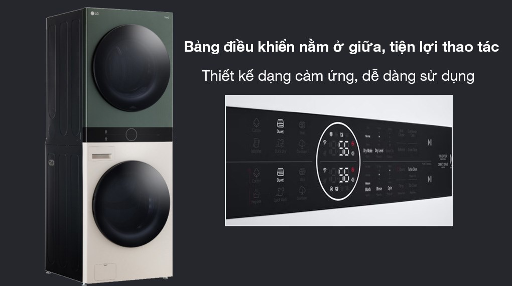 Tháp giặt sấy LG Inverter giặt 25 kg - sấy 17 kg WT2517NHEG - Bảng điều khiển được thiết kế dạng cảm ứng, nằm ở giữa dễ thao tác Tháp giặt sấy LG Inverter giặt 25 kg - sấy 17 kg WT2517NHEG - Bảng điều khiển được thiết kế dạng cảm ứng, nằm ở giữa dễ thao tác