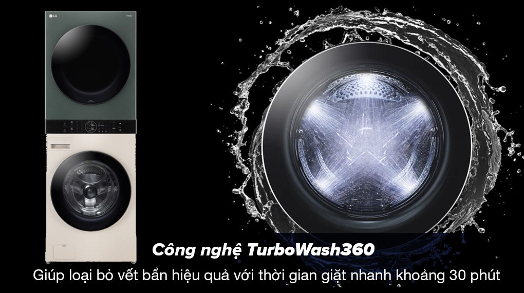 Tháp giặt sấy LG Inverter giặt 25 kg - sấy 17 kg WT2517NHEG - Công nghệ TurboWash360 cho hiệu quả giặt sạch quần áo vượt trội và nhanh trong 30 phút Tháp giặt sấy LG Inverter giặt 25 kg - sấy 17 kg WT2517NHEG - Công nghệ TurboWash360 cho hiệu quả giặt sạch quần áo vượt trội và nhanh trong 30 phút