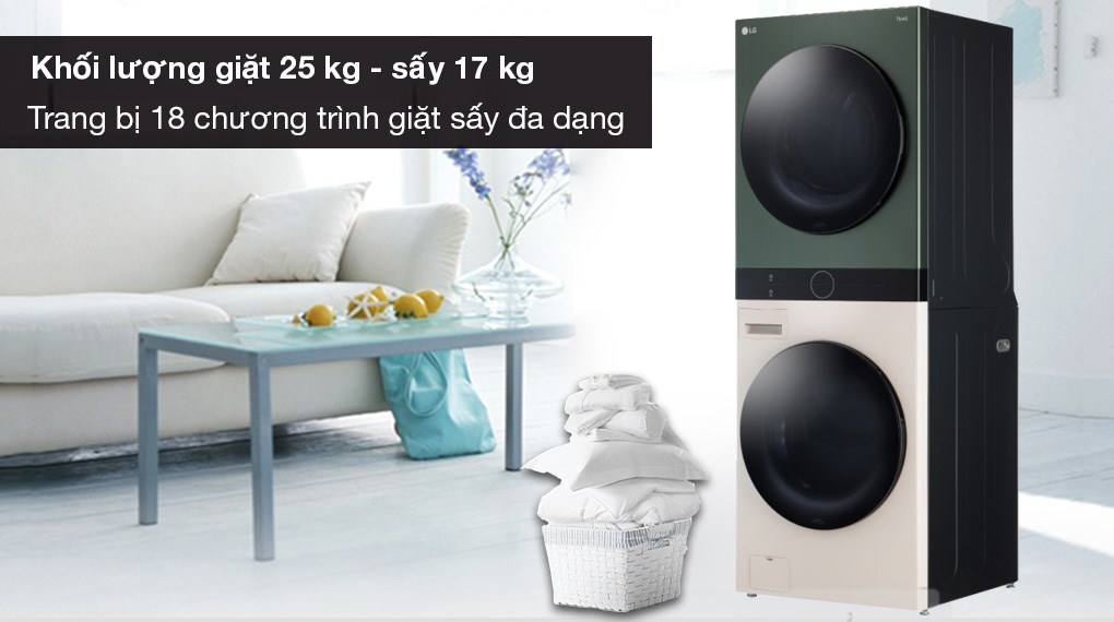 Tháp giặt sấy LG Inverter giặt 25 kg - sấy 17 kg WT2517NHEG - Giặt 25 kg, sấy 17 kg thích hợp cho gia đình trên 7 người Tháp giặt sấy LG Inverter giặt 25 kg - sấy 17 kg WT2517NHEG - Giặt 25 kg, sấy 17 kg thích hợp cho gia đình trên 7 người