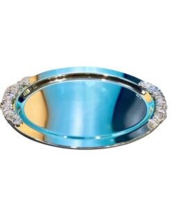 Khay decor viền trạm khắc hoa hình oval màu bạc